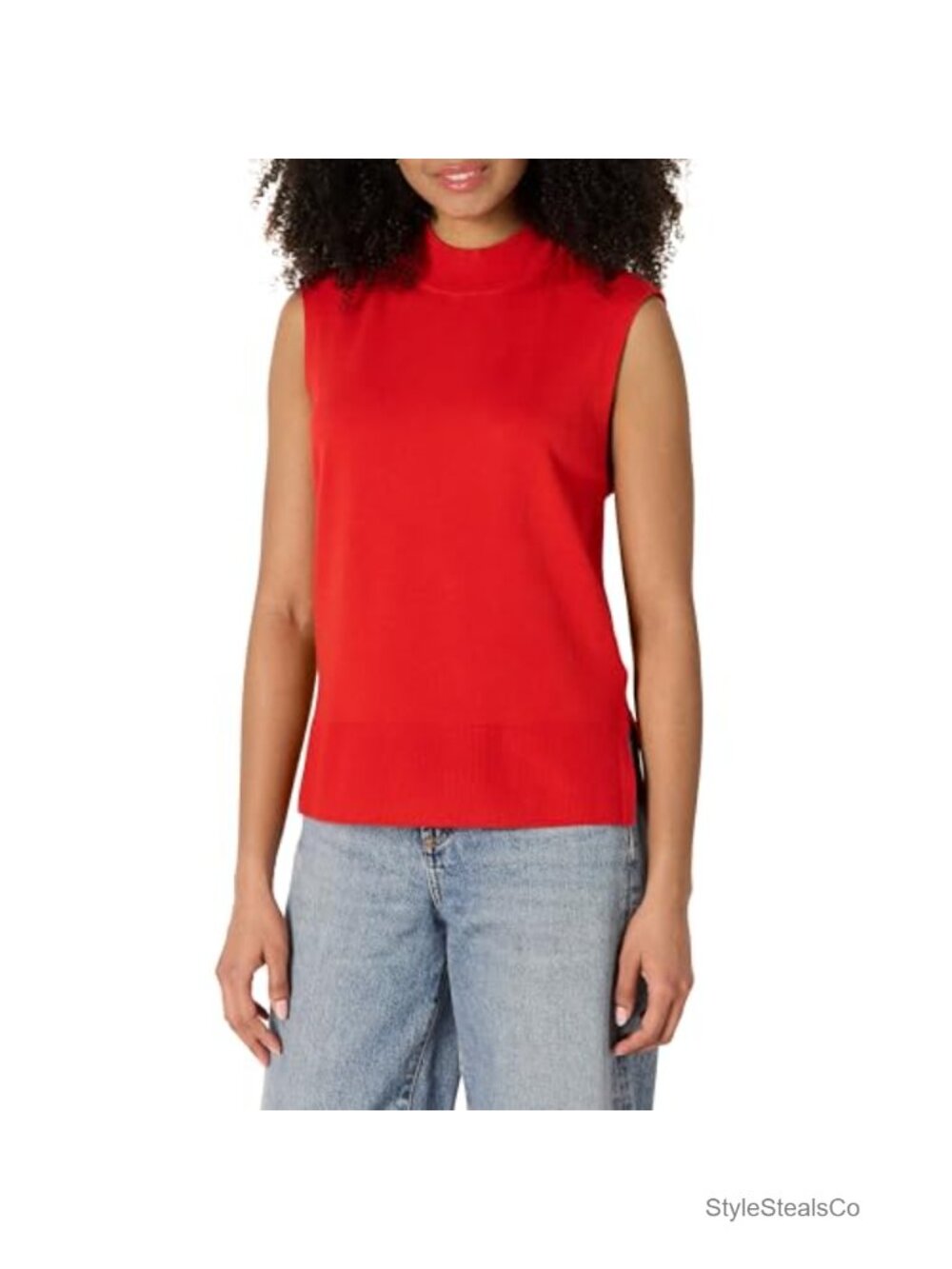 Women's Mock Neck Cap Sleeve Sweater Top - Cotton Modal Blend, Ribbed Details